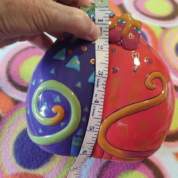 Laurel Burch Vintage Colorful Cat Ceramic Art in Purple Orange Green Circa 1990s - Picture 7 of 8